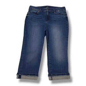 NYDJ Marilyn Straight Jeans Womens 10 Roll Hem Cropped‎ Mid Rise Lift Tuck